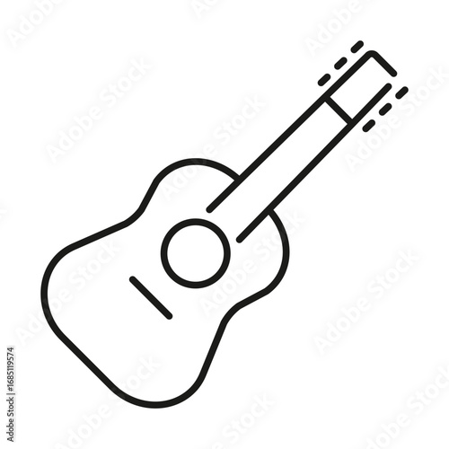 Lineart guitar featuring strings. Editable stroke. Vector illustration