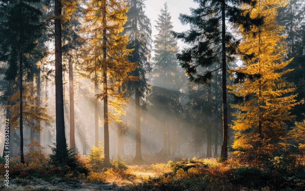 Fototapeta premium A forest with trees in the foreground and background