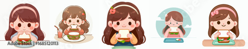 vector of a little girl having a sandwitch breakfast
