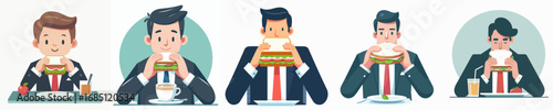 vector of a business man having a sandwitch breakfast
