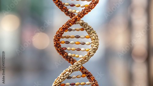 Personalized nutrition improves overall well-being. DNA sculpture made of pebbles, symbolizing life and nature's beauty.