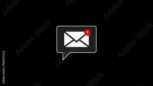 New email notification alert concept. A person receiving new message notification on their smartphone. digital envelope icon with a red alert symbol represents incoming email on a black background. 4k