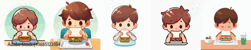 vector of a little boy having a sandwitch breakfast