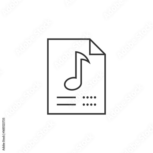 Outline of a document with a music note two lines and dots. Editable stroke. Vector illustration