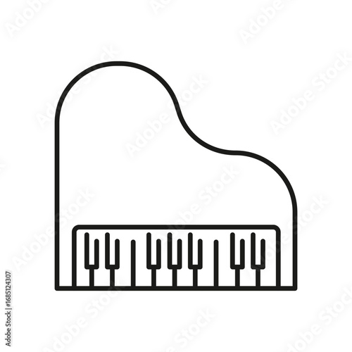 Piano keyboard outlined grand shape keys shown simple black lines against plain white. Editable stroke. Vector illustration