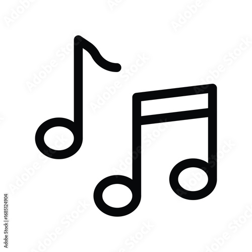 Two music notes are displayed in a bold simple outline style against a white backdrop. Editable stroke. Vector illustration