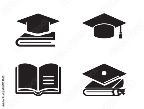 Classic graduation book silhouette icons set design for education