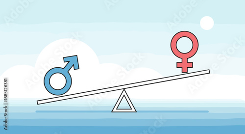 Visualizing gender balance and equality concepts on a simple seesaw illustration