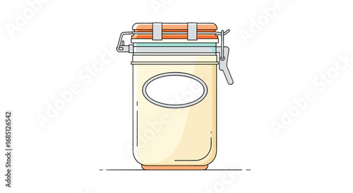 Elegant glass jar with clamp lid for food storage and kitchen organization featuring a blank label space for customization