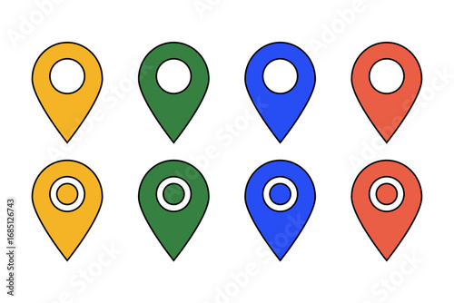 Colorful location marker navigation destination travel icons 