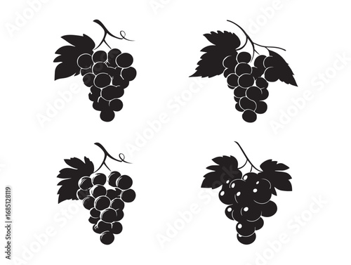 Natural Grapes Silhouette Icons For Organic Style Artwork