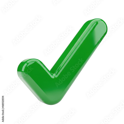 Shiny green check mark symbol indicating success or approval isolated on a simple backdrop