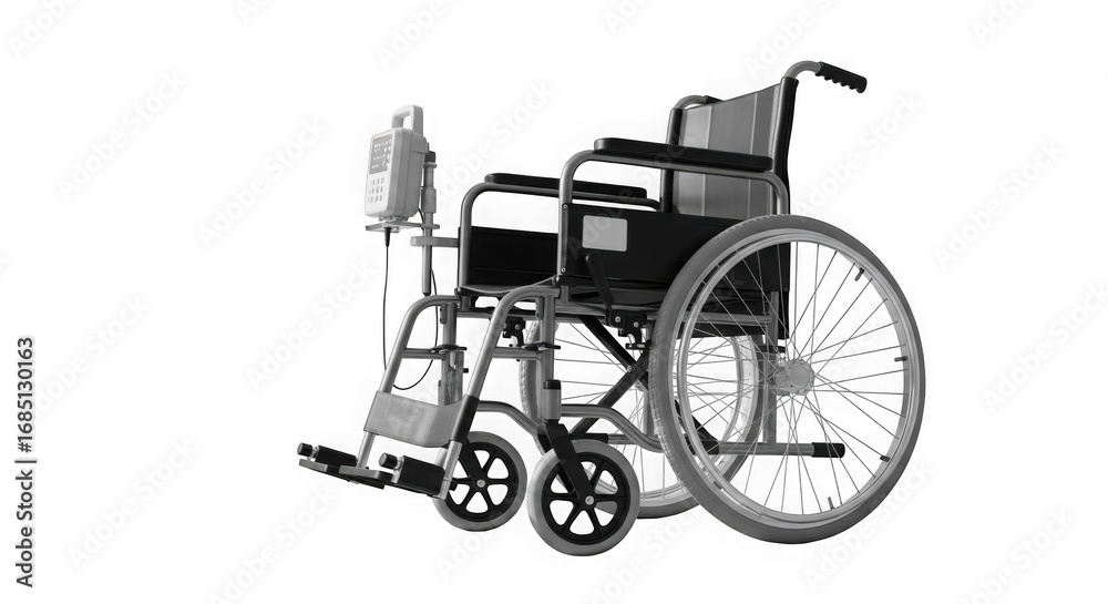 Fototapeta premium Wheelchair with medical equipment isolated on transparent background