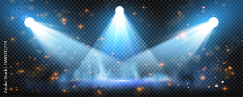 Blue spotlight with stage smoke effects and fog background textures. Award show beams or concert winner glows for event backdrops. Neon podium patterns or glitter reward designs for club banners.