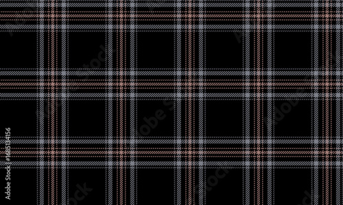 Seamless plaid fabric, black, grey, orange, for designing clothes, skirts, pants or dresses that require a classic, contemporary look for every season.