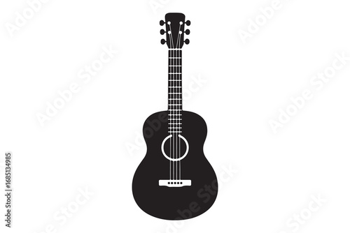 Thin line icon of an acoustic guitar music instrument on white background