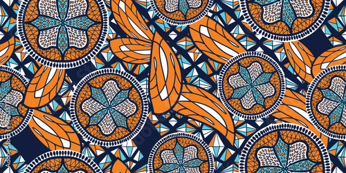 African fabric pattern, African design blue and orange so cool, floral circle, bohemian seamless india fabric style, Chitenge fabric made from Dutch wax, flower motif, Ankara floral pink beautiful.