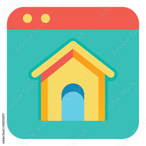 Flat design icon of a house inside a browser window