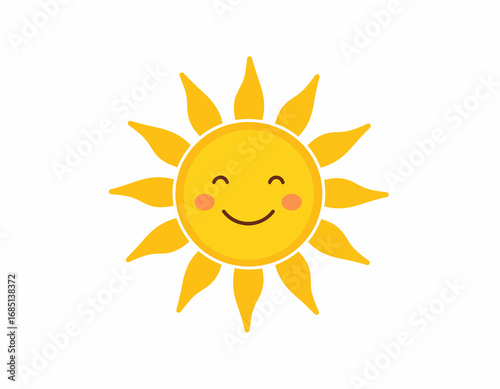 Happy Cartoon Sun with Smiling Face and Rays.