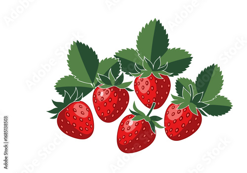 Delicious fresh red strawberries with green leaves healthy natural fruit food sweet juicy ripe