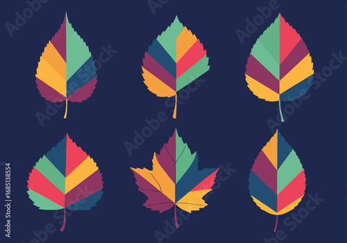 Geometric abstract autumn leaves vibrant color palette autumnal season nature elements
