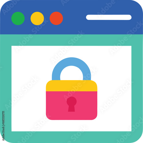 Secure web browser window with a locked padlock icon, digital security
