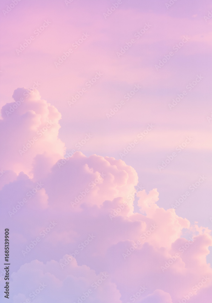 Obraz premium Dreamy pastel clouds in pink and lavender sky background, 4K vertical phone wallpaper