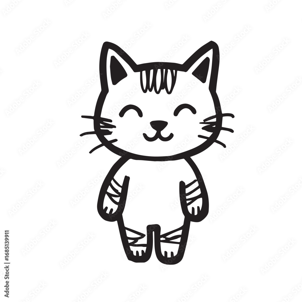 Obraz premium Cat Doodle Black and White Illustration Vector Image Cute Kitten Sketch Line Art Drawing Silhouette 