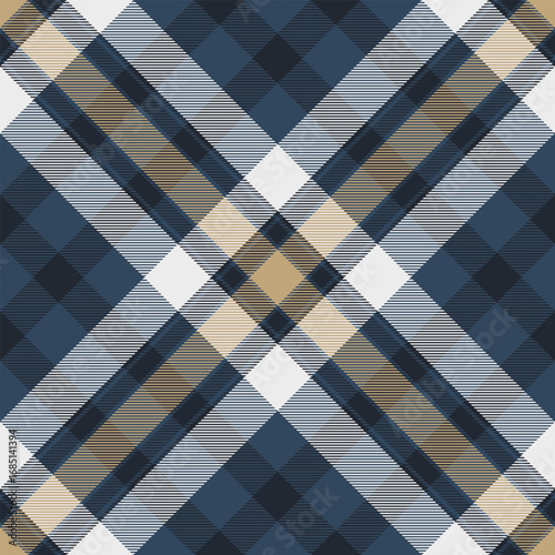 Classic plaid pattern with navy, tan, and white. Timeless texture for backgrounds, textiles, or design elements. Versatile, warm, and traditional design.