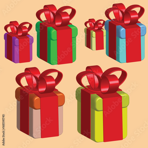 Icon set of colorful 3d gift box, easily editable, can be used in any kind of design