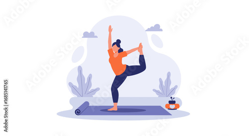 Graceful woman practicing a challenging yoga pose, embodying balance, wellness, and mindfulness. Ideal for health, fitness, and active lifestyle concepts.