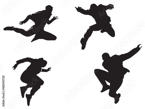 Dynamic jumping person silhouette icons creative set