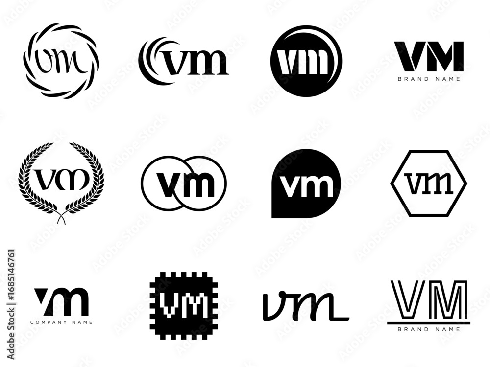 VM logo company template. Letter v and m logotype. Set different classic serif lettering and modern bold text with design elements. Initial font typography. VM logo company template. Letter v and m logotype. Set different classic serif lettering and modern bold text with design elements. Initial font typography.