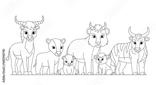 Minimal Anime Style Safari Animals Fun Learning Coloring Page for Kids Wild Jungle