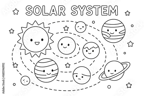 Solar System Illustration: A cheerful illustration of our solar system, depicting the sun and the planets in a simplified, engaging style.