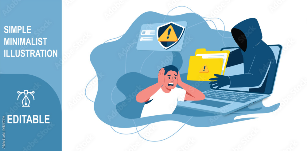 Obraz premium Cybersecurity Threat Illustration – Hacker Stealing Data and Online Security Risk