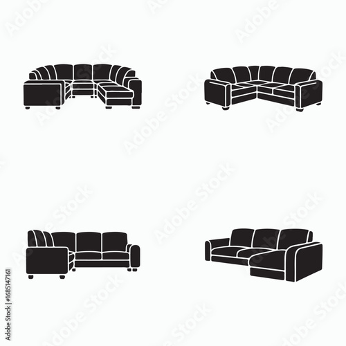 Sectional Sofa Furniture Solid Icons Set