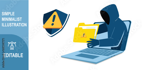Flat illustration of hacker bypassing security measures ransomware prevention and cybersecurity defense
