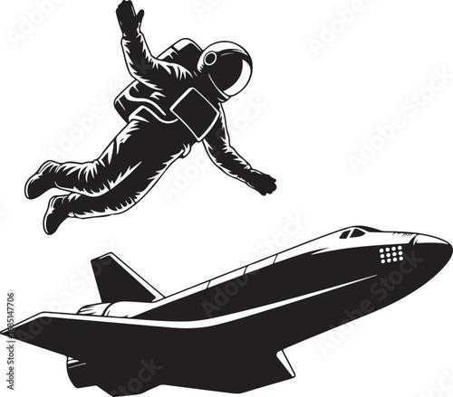 Astronaut and Space Shuttle Vector Illustration Graphic Design Art