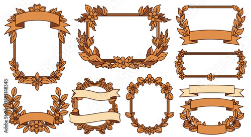 Autumn Themed Decorative Frames with Leaf Border Elements Vector Illustration
