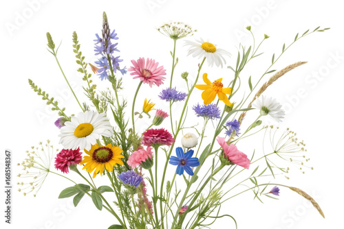 Colorful bouquet of wildflowers isolated on transparent background
