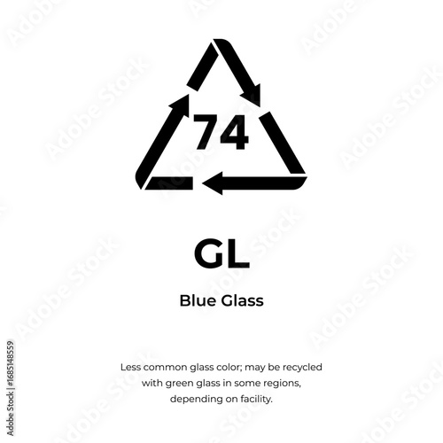 Blue Glass Recycling Symbol, GL Code 74
