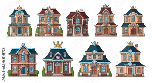 Collection of Colorful Houses and Buildings Architecture Vector Illustration