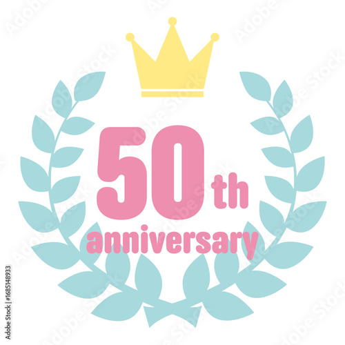 カラフルで可愛い王冠と月桂樹の周年記念アイコン　50周年