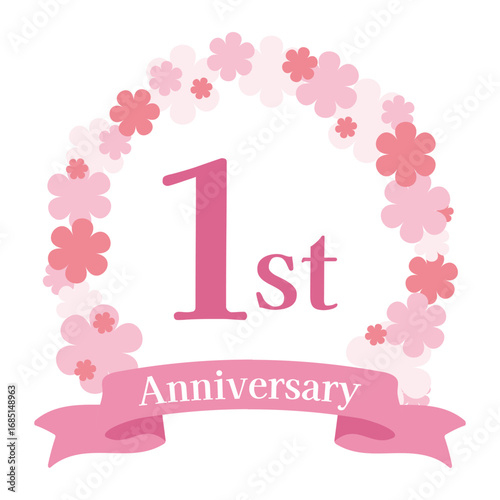 ピンクの花（桜）の周年記念アイコン　1周年