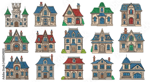 Medieval Castle and Fantasy Buildings with Towers and Turrets Design