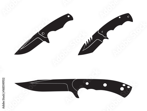 Detailed sharp knife silhouette icons elegant vector pack