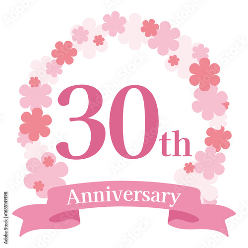 ピンクの花（桜）の周年記念アイコン　30周年