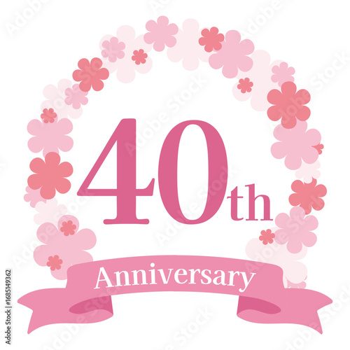 ピンクの花（桜）の周年記念アイコン　40周年