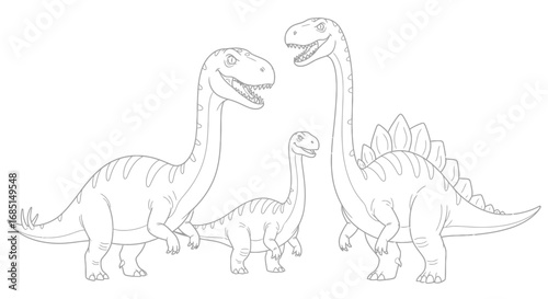 Minimalist Anime Style Dinosaurs Jurassic Era Coloring Page for Kids Creative Fun